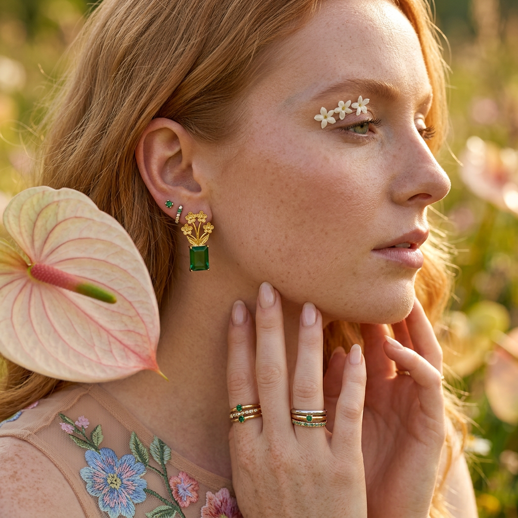 Vionia Golden Flower Drop Earrings