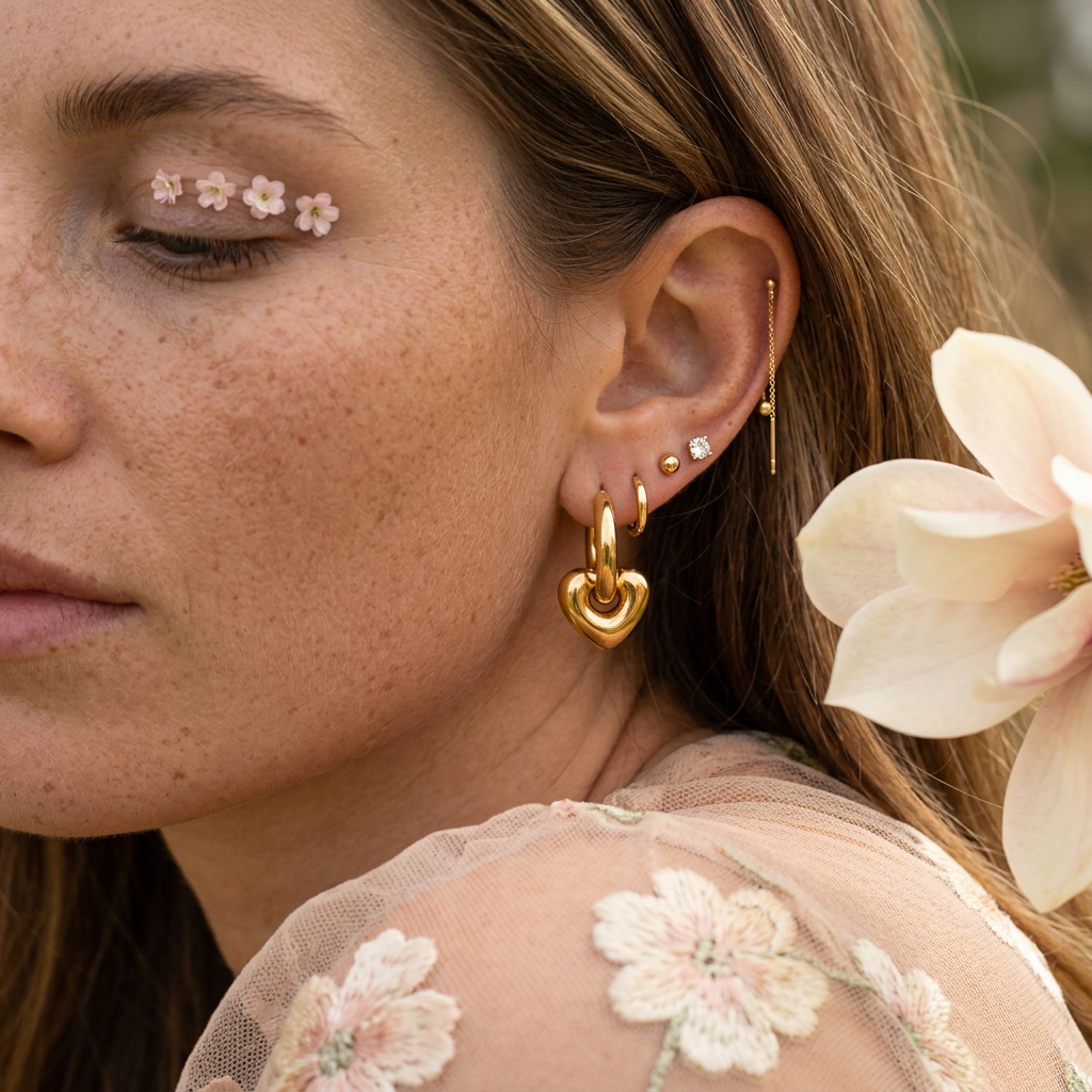 Kealia Golden Heart Huggie Earrings