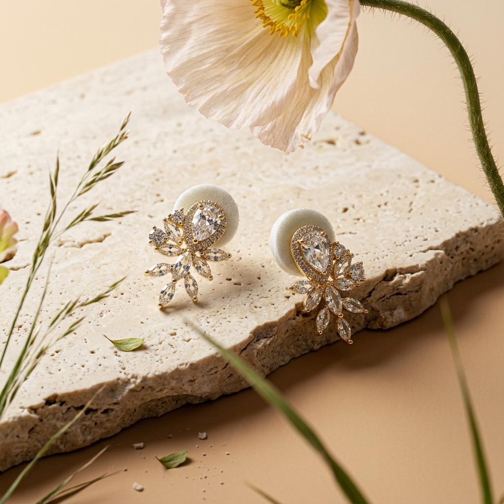 Vaelia Golden Teardrop Cluster Stud Earrings