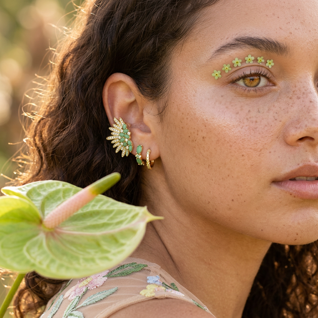 Zaephlia Golden Flower Stud earrings
