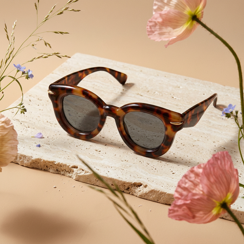 Maevia Golden Cat-Eye Acetate Sunglasses