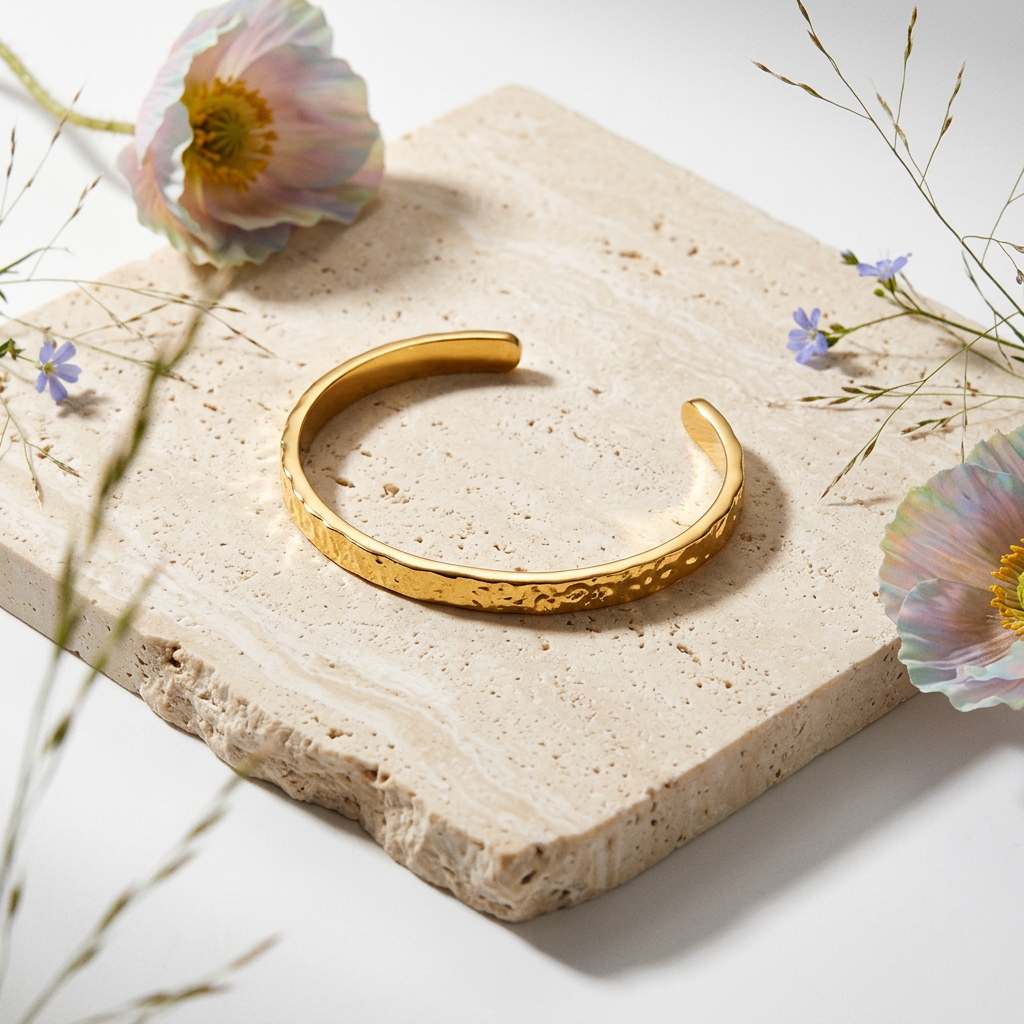 Sealia Golden Hammered Bar Cuff Bracelet