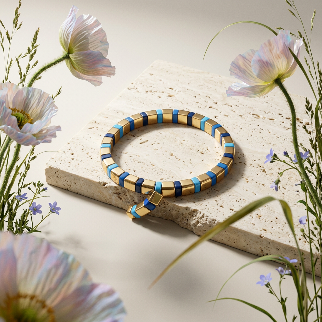 Miovia Golden Bar Thick Bead Strand Bracelet