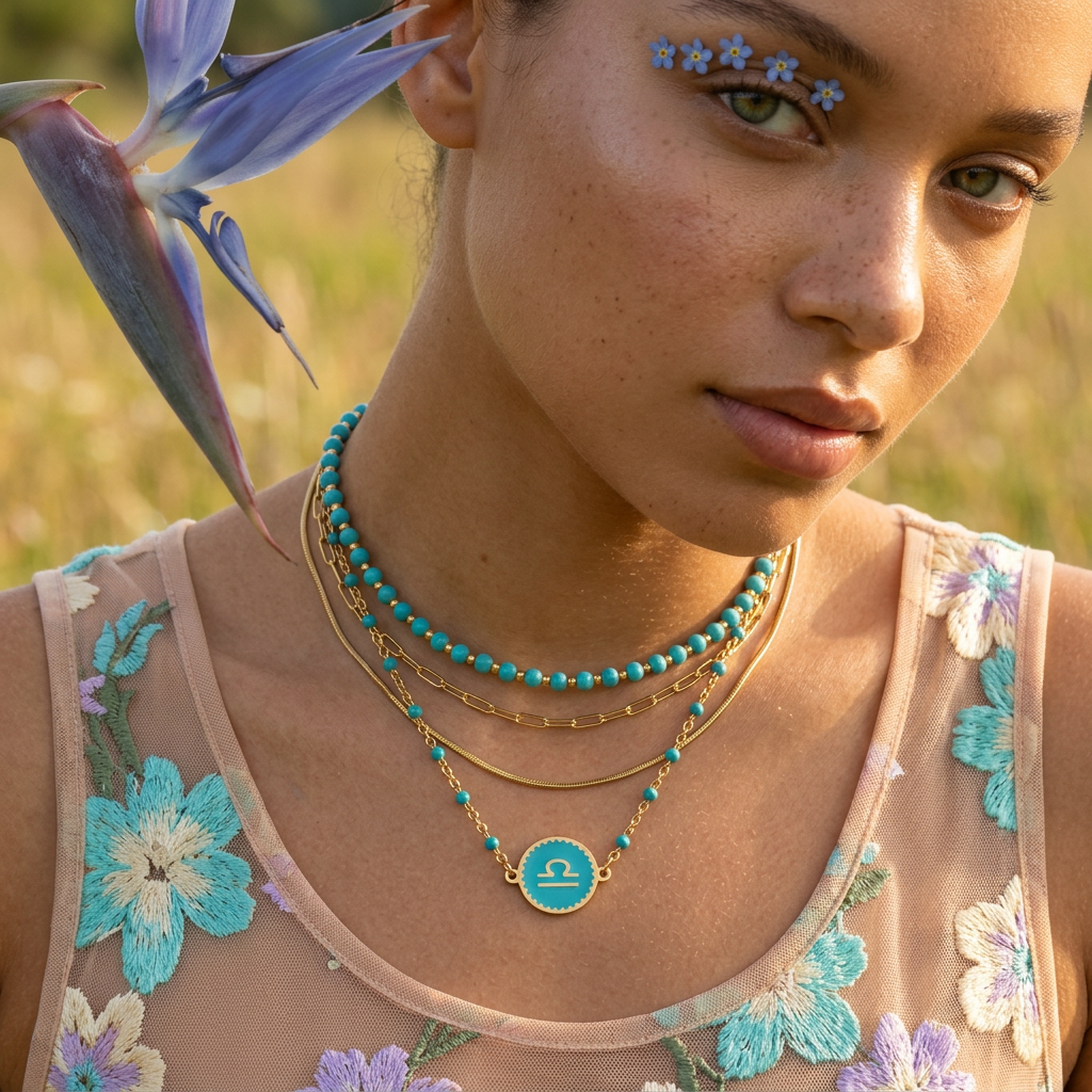 Mionia Golden "Libra" Disc Pendant Necklace