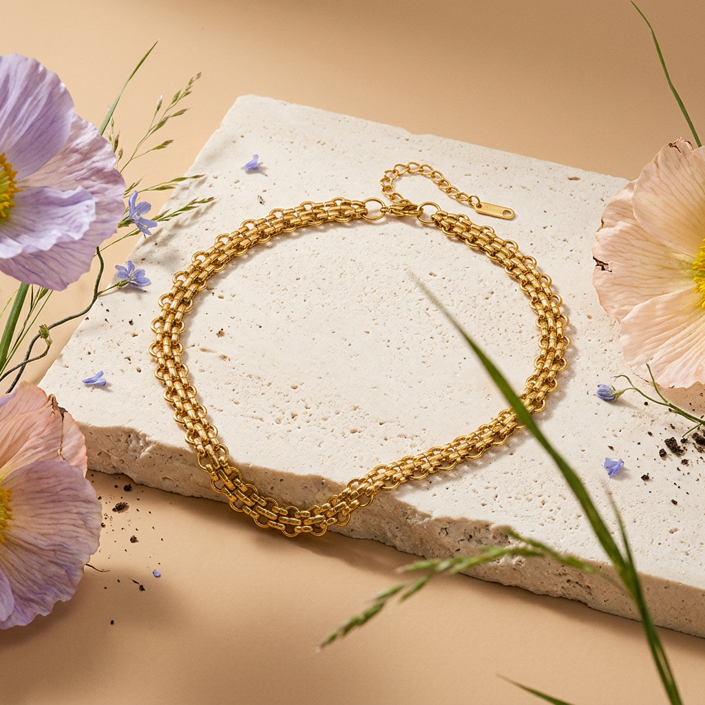 Cionia Golden Chain Choker Necklace
