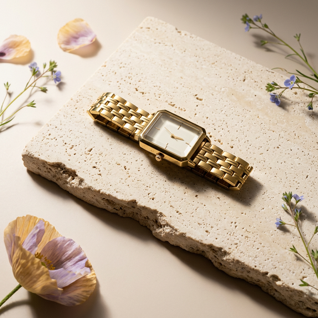 Vealia Golden Rectangular Link Bracelet Watch