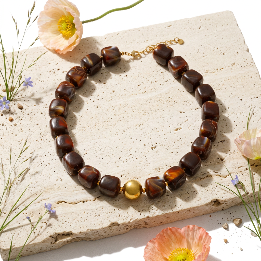 Geolia Golden Cube Strand Necklace