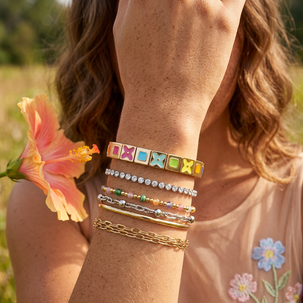 Naevia Golden Tile Link Bracelet