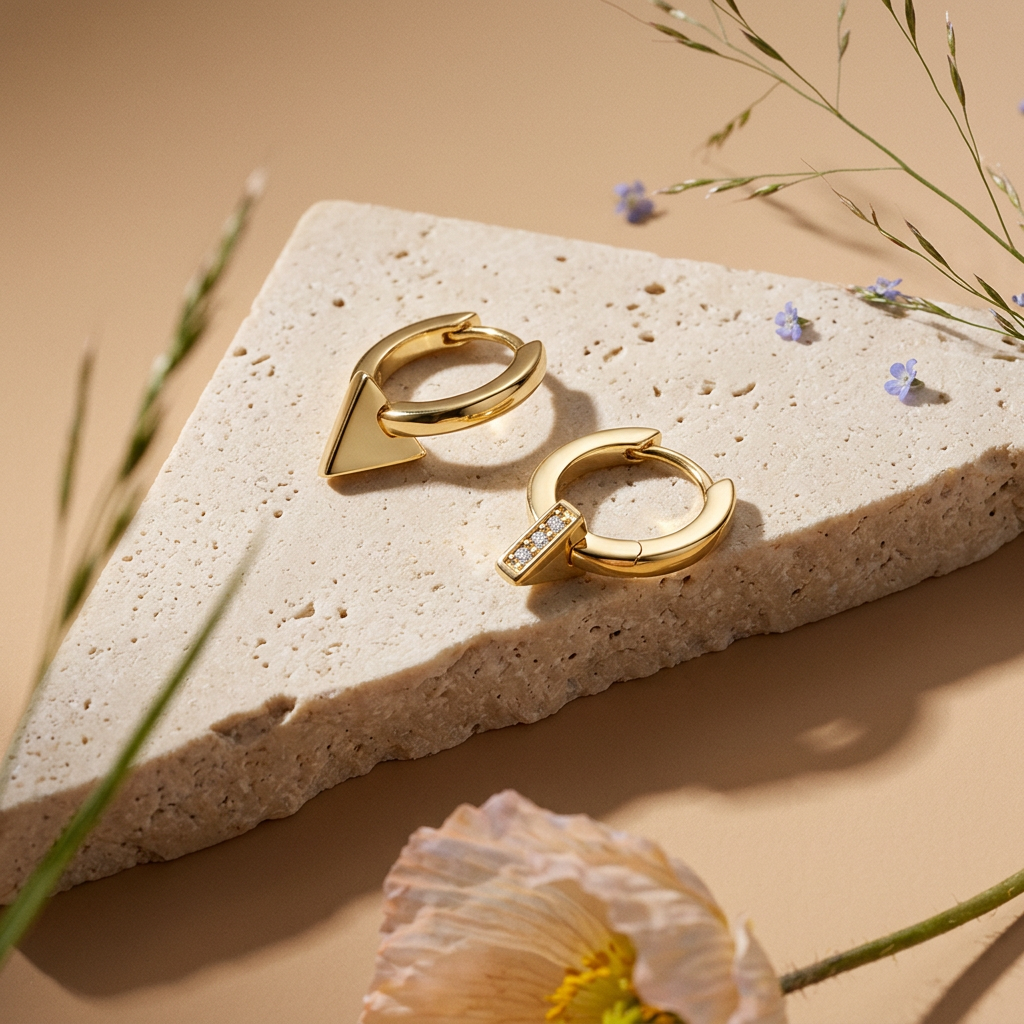 Teovia Golden Triangle Drop Huggie Earrings