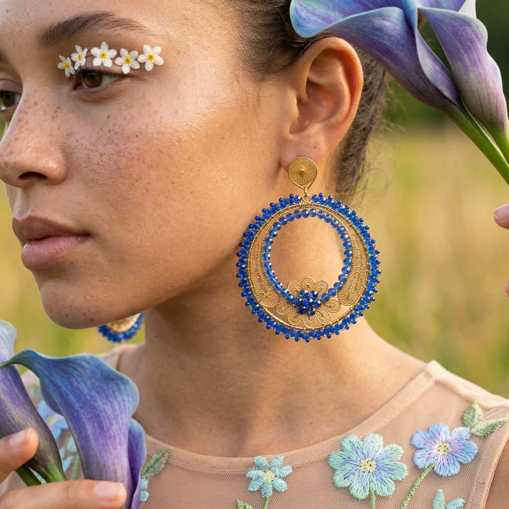 Mionia Golden Crescent Drop Earrings