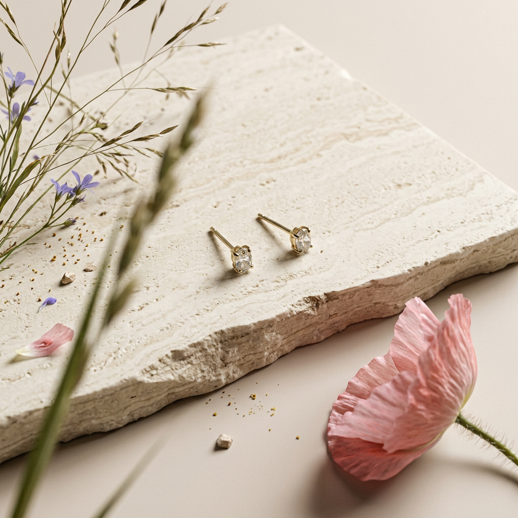 Vealia Golden Oval Stud Earrings