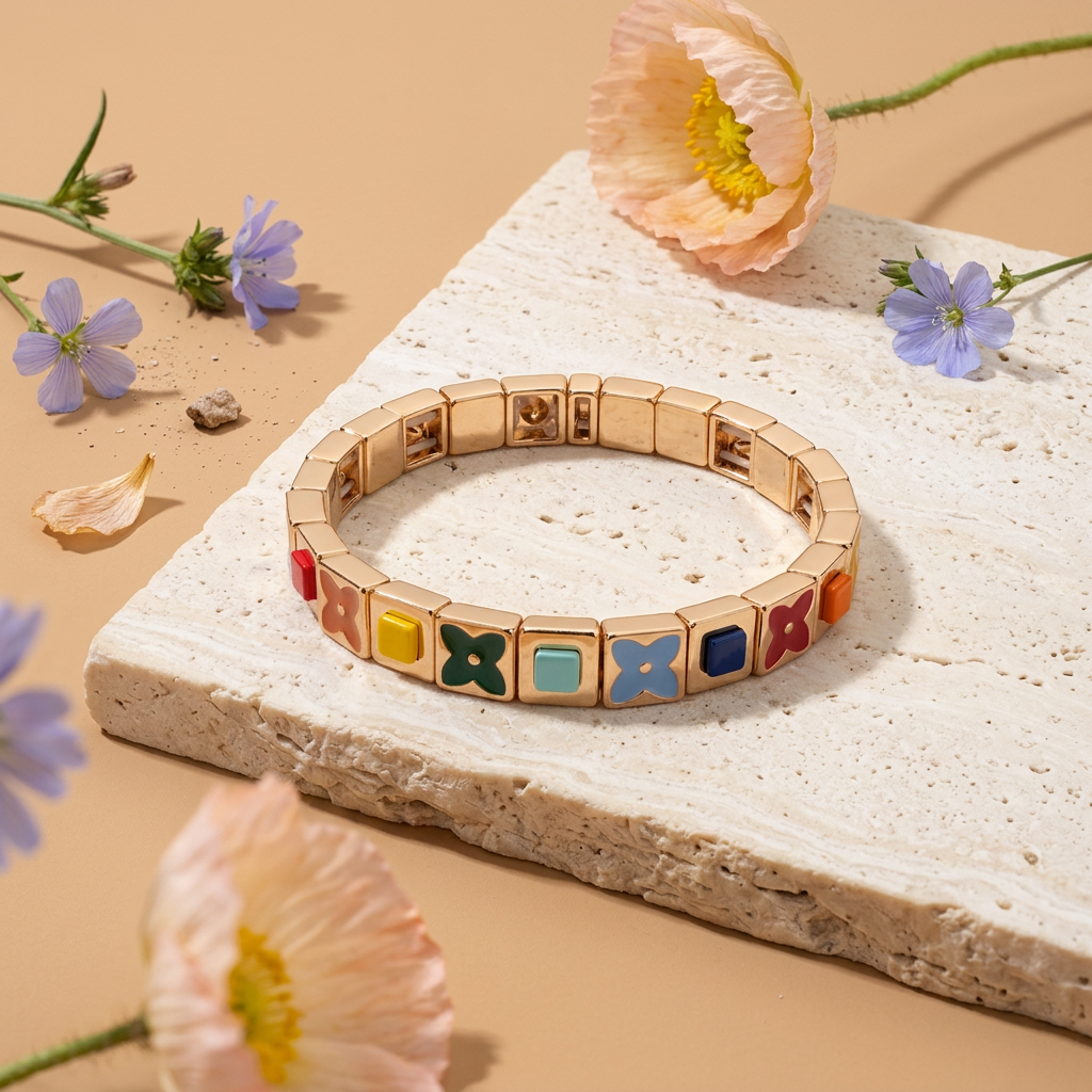 Raelia Rose Gold Flower Tile Link Bracelet