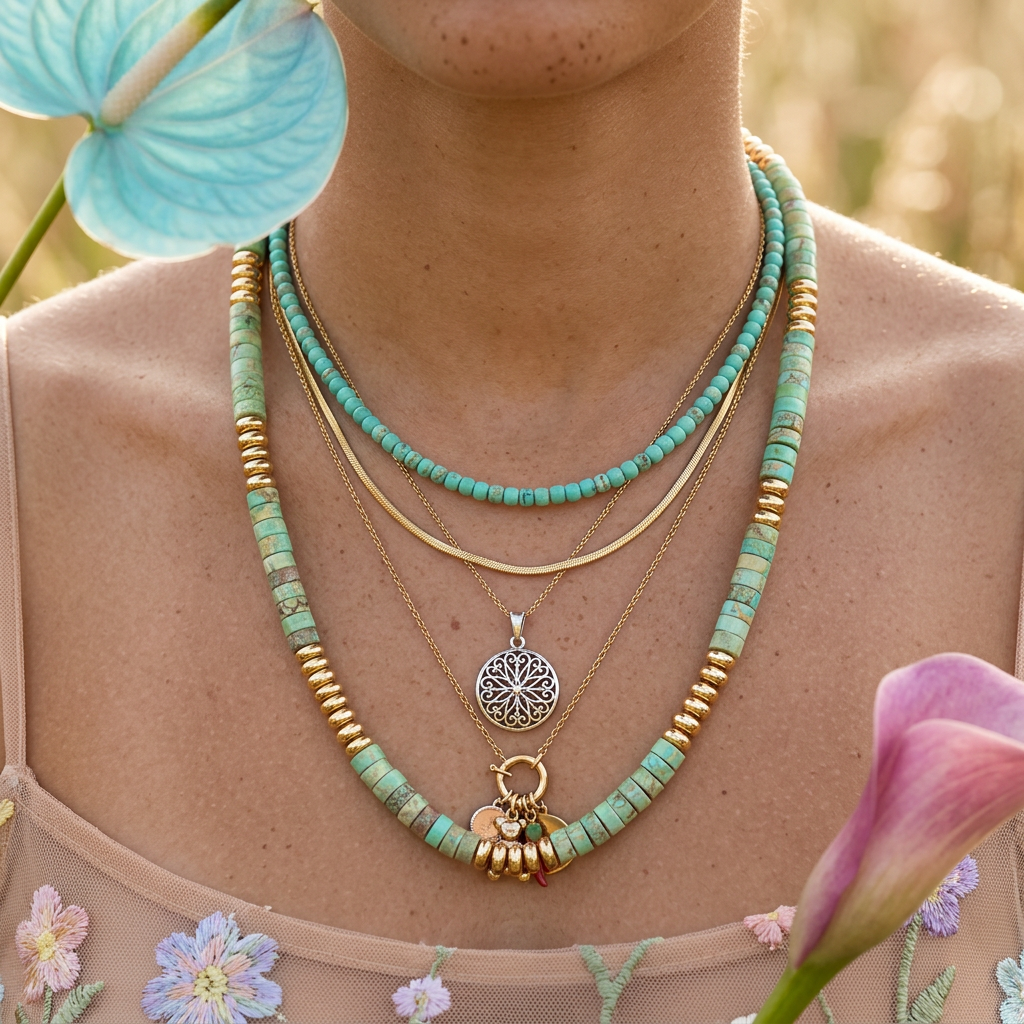 Raevia Golden Disc Bead Strand Necklace