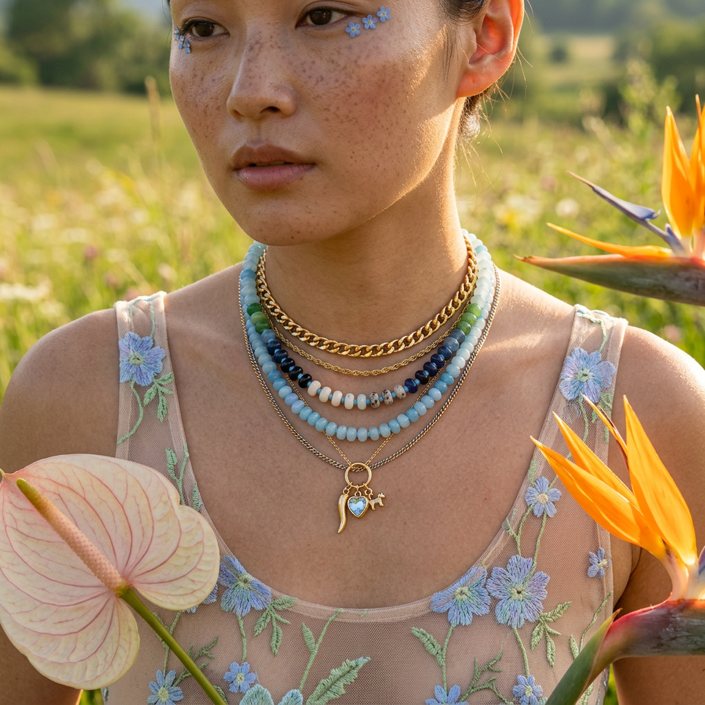 Vaelia Golden Bead Strand Necklace