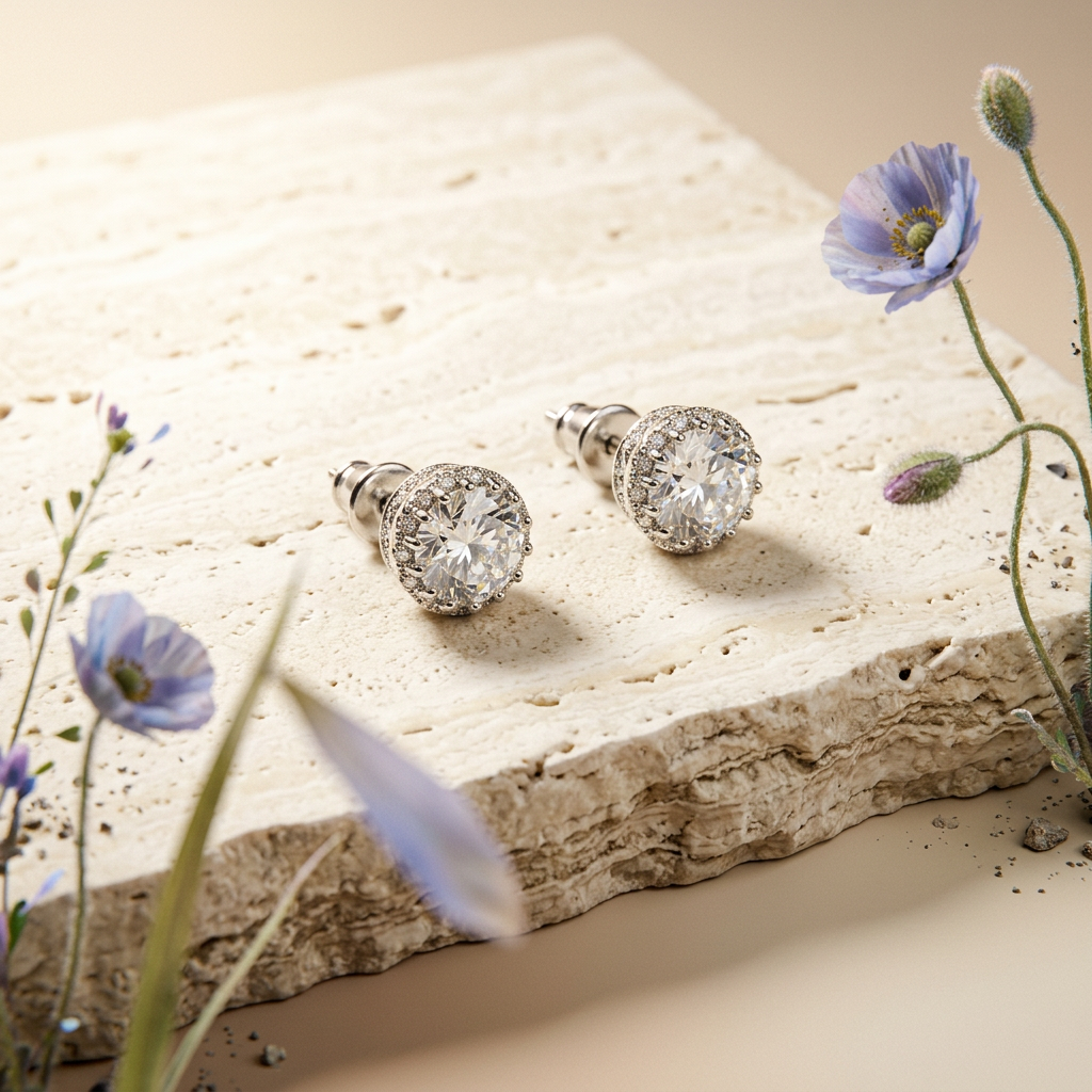 Jiolia Silver Halo Stud Earrings