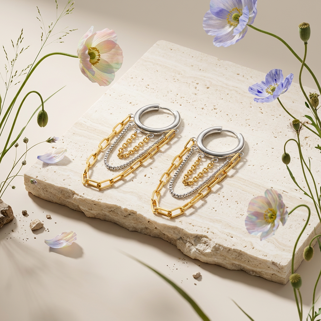 Liosia Two-Tone Chain Huggie Earrings