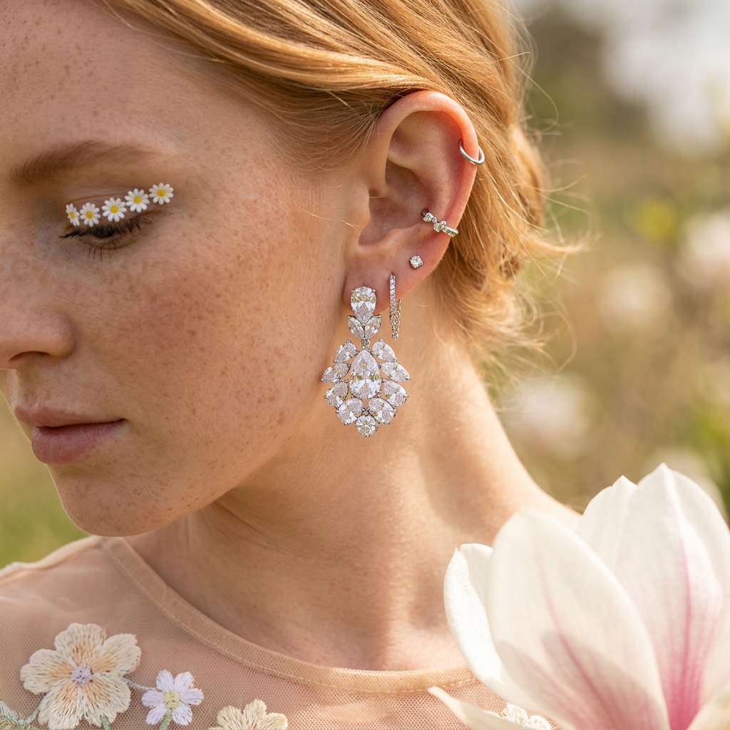 Thaelia Silver Teardrop Cluster Drop Earrings