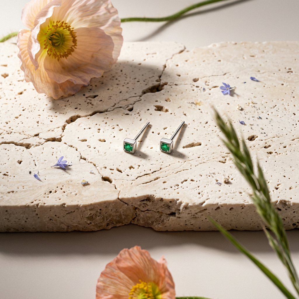 Gialia Silver Square Stud Earrings