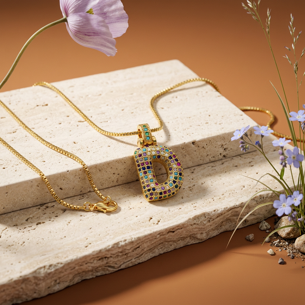 Vaephia Golden "D" Letter Pendant Necklace