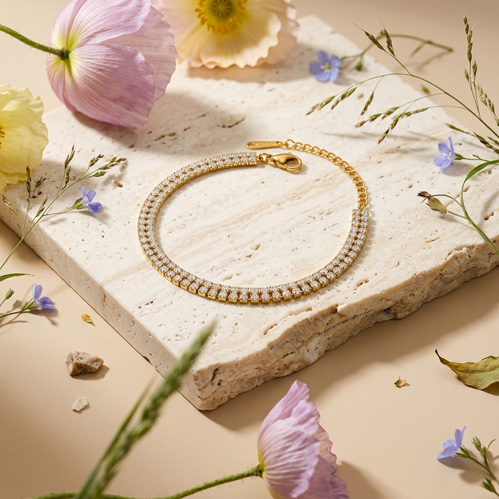 Vealia Golden Line Tennis Bracelet