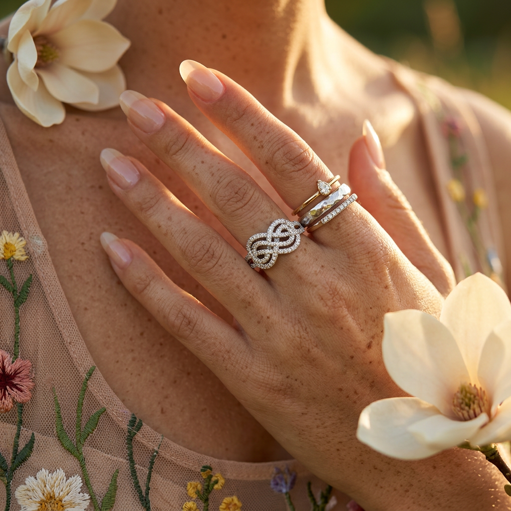 Maelira Silver Knot Pavé Band ring