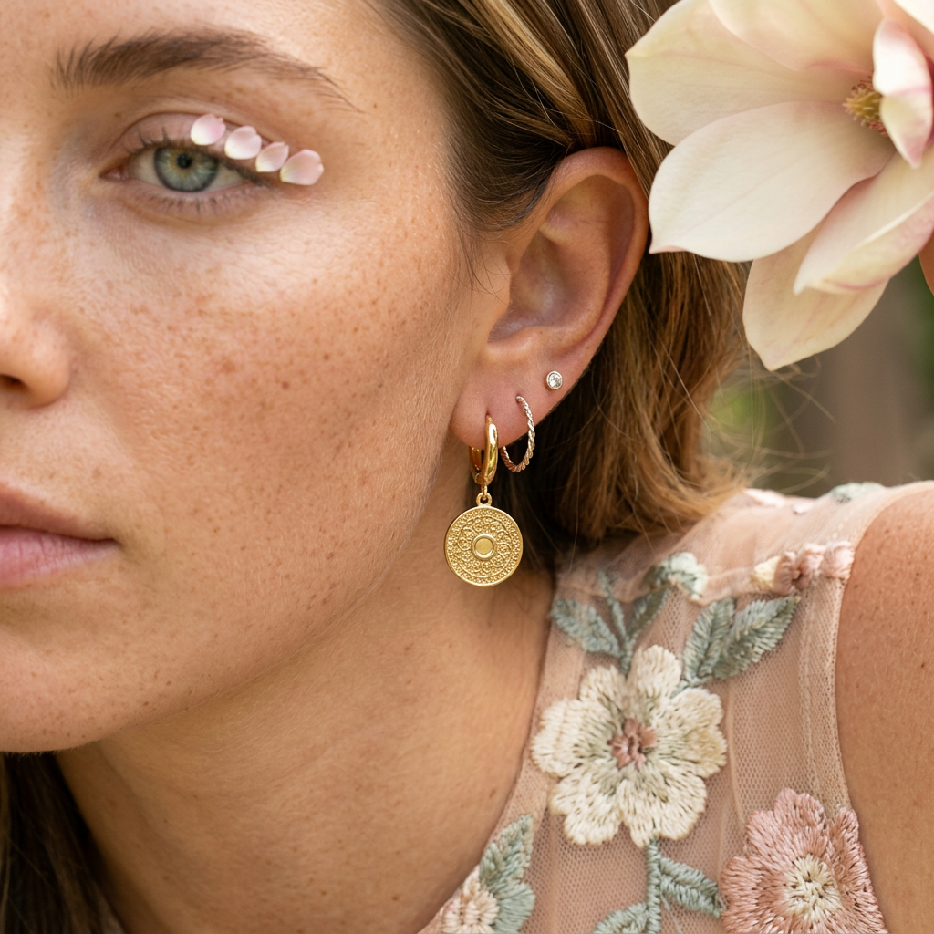 Laelia Golden Disc Huggie earrings