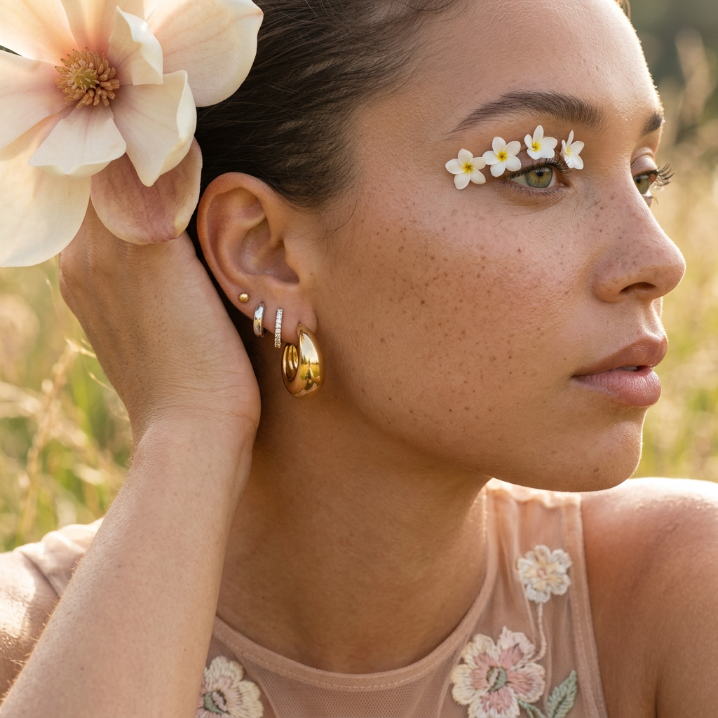 Raevia Golden Dome Hoop Huggie Earrings