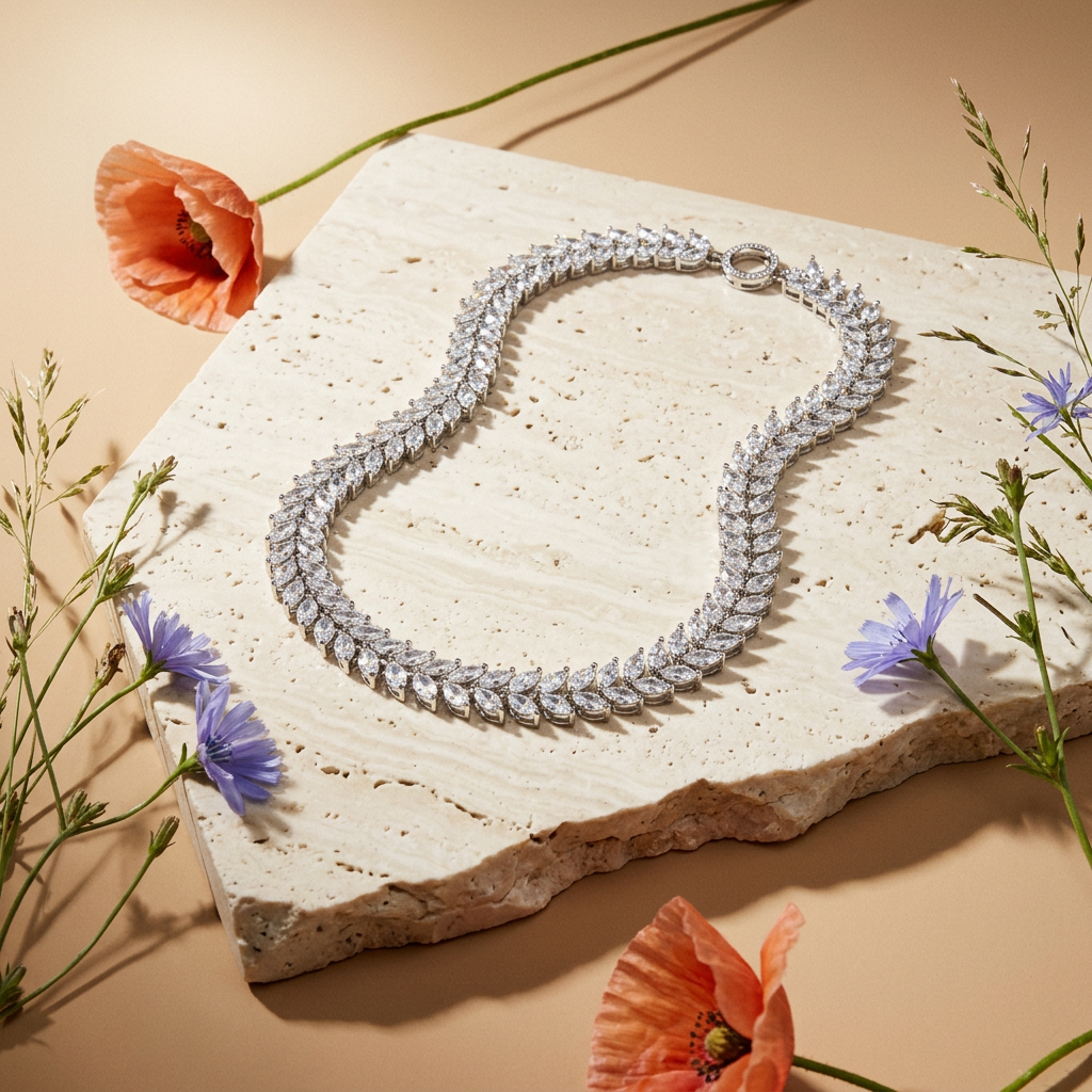 Thaelia Silver Marquise Leaf Tennis Necklace