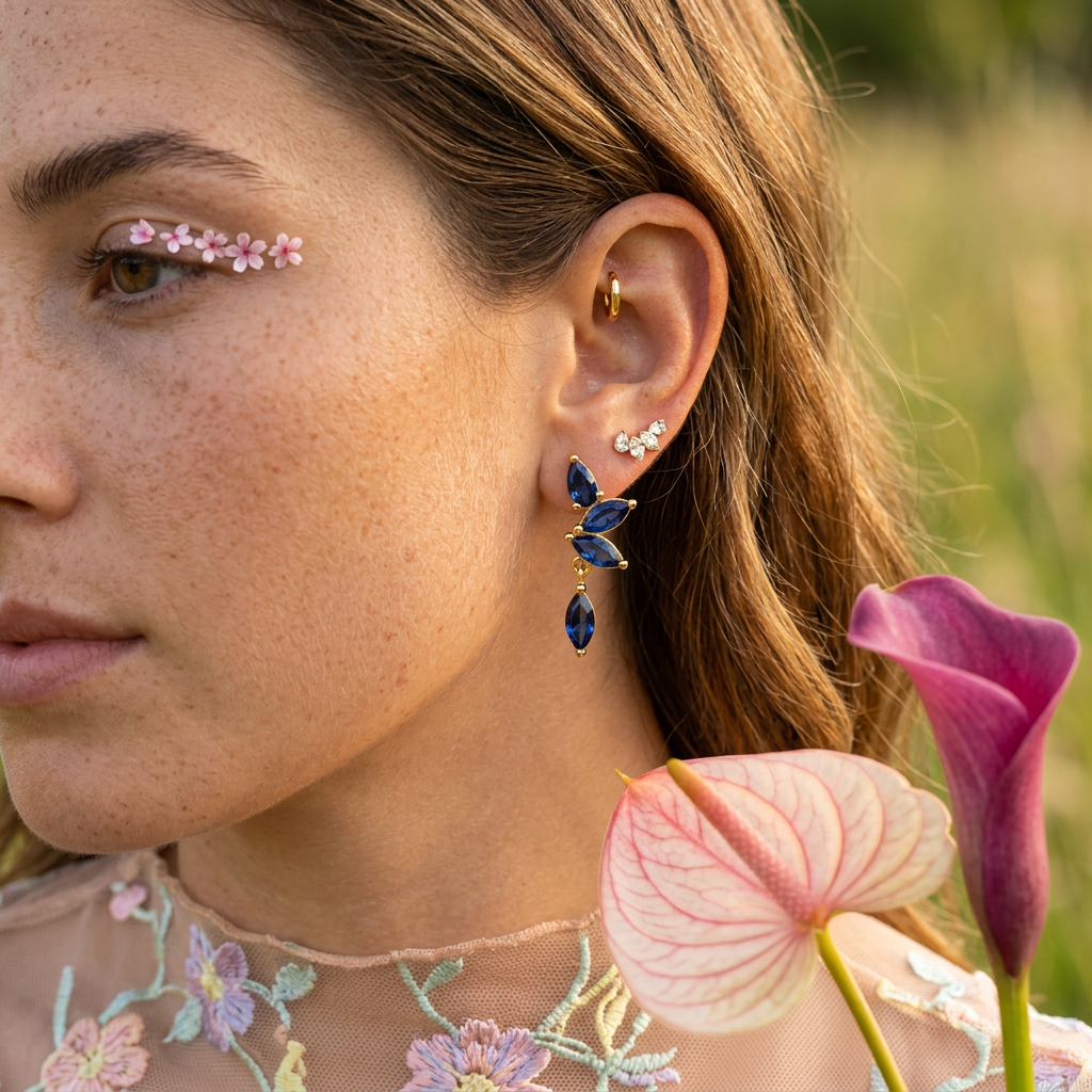 Zaelia Golden Cluster Drop Earrings