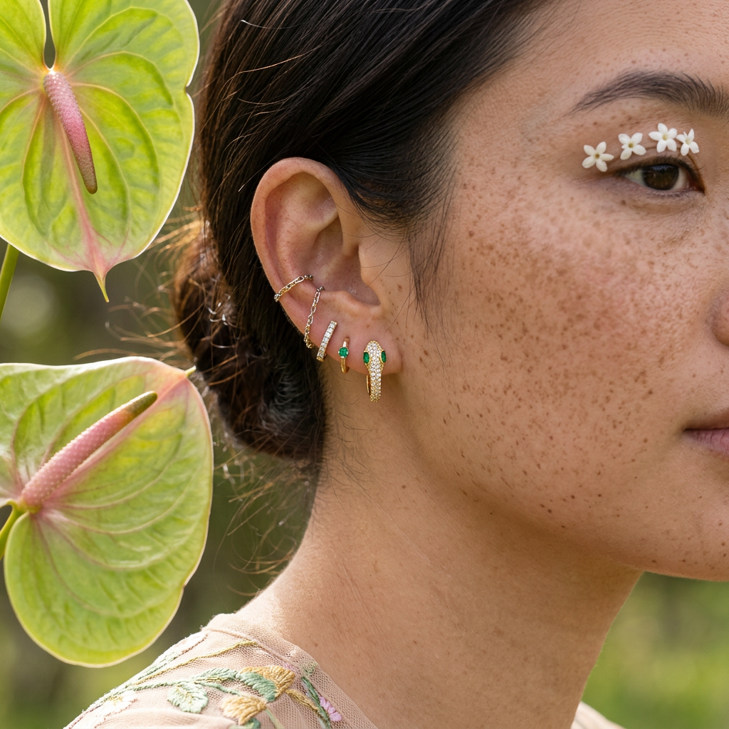 Saevia Golden Serpent Huggie Earrings