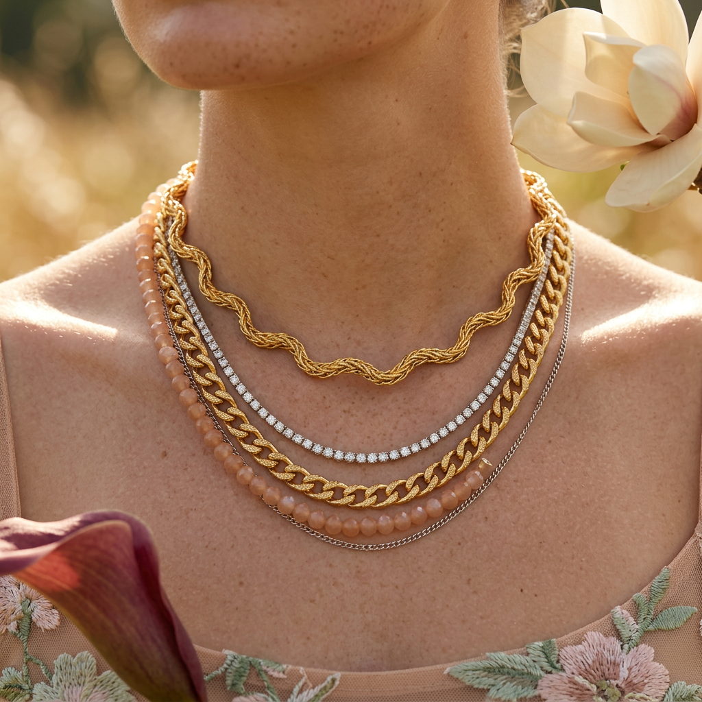 Vealia Golden Wavy Chain Necklace