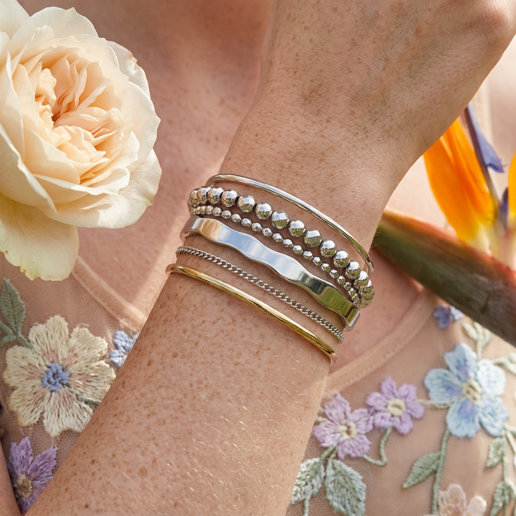 Zaelia Silver Wave Cuff Bracelet