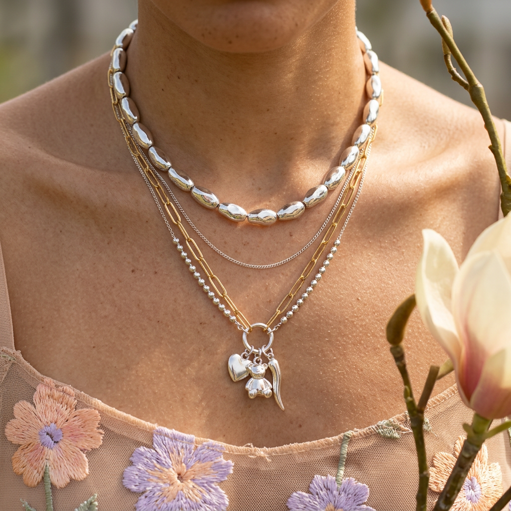 Zeolia Silver Orb Chain Necklace