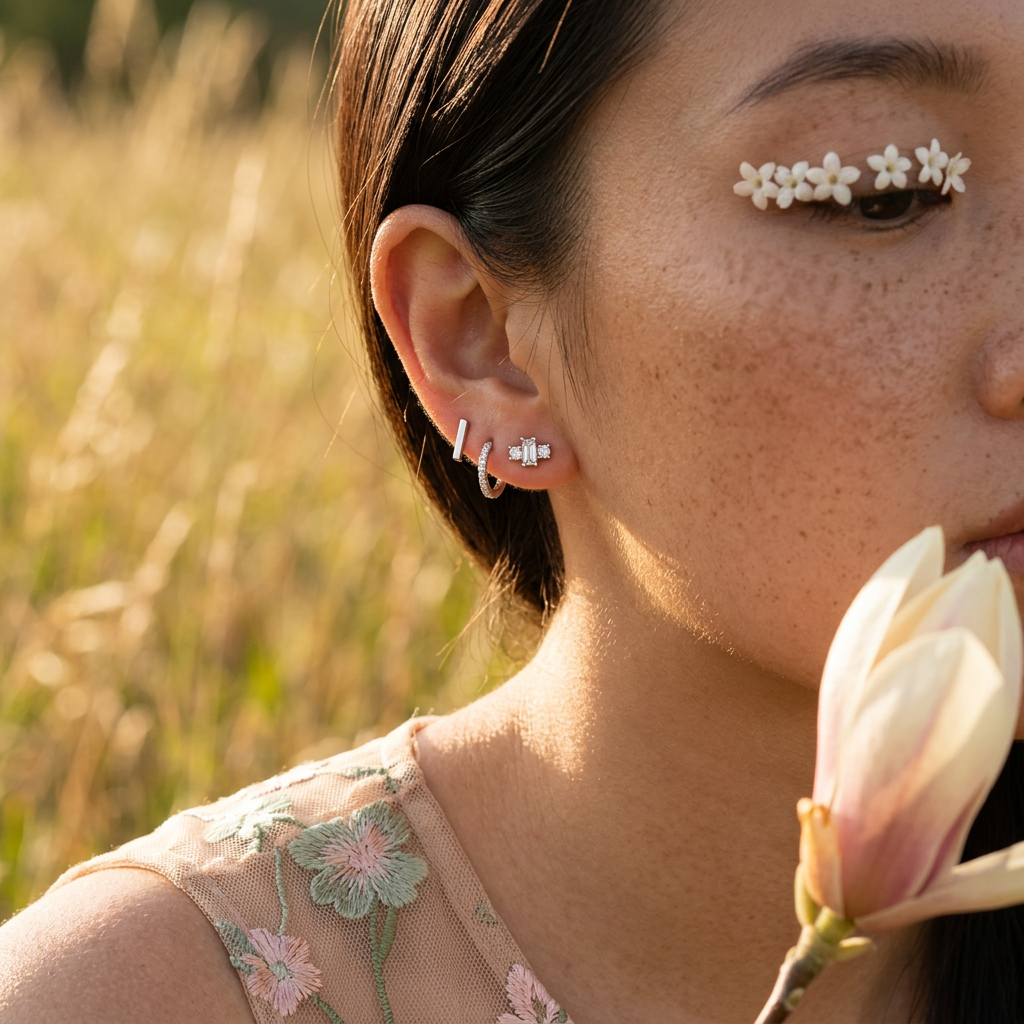 Leavia Silver Cluster Stud Earrings