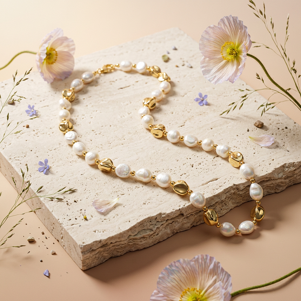 Baelia Golden Pearl Strand Necklace