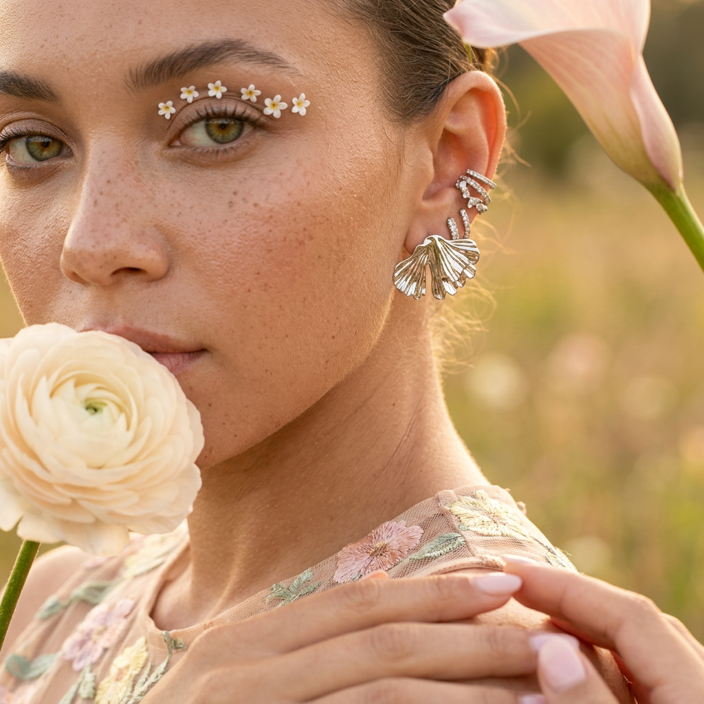 Liovia Silver Flower Stud Earrings