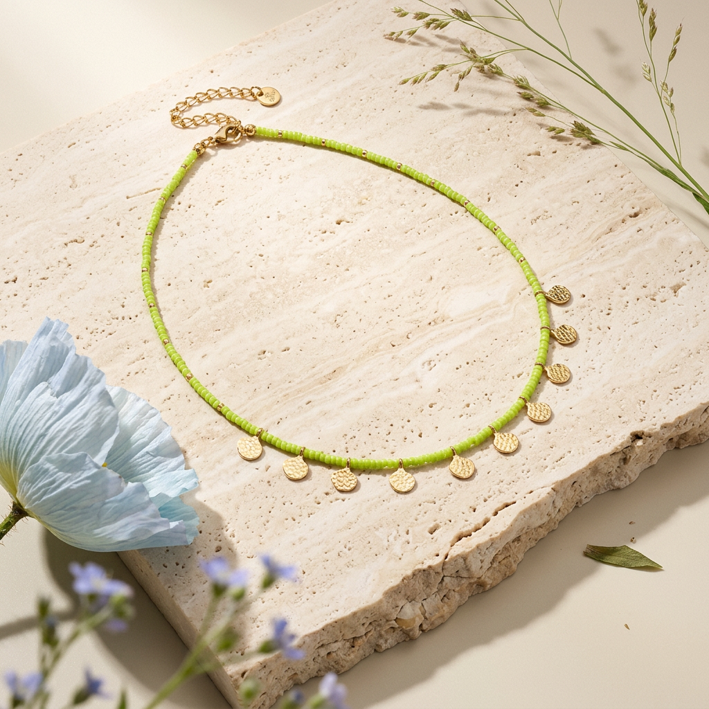 Zionia Golden Disc Choker Necklace