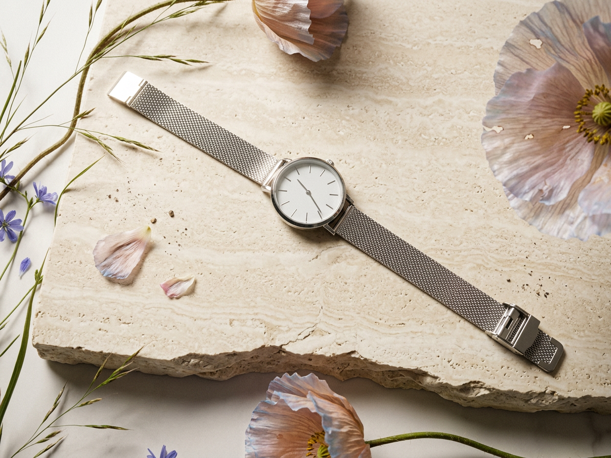 Sionia Silver Disc Mesh Watch