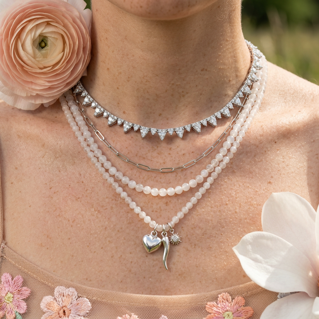 Raevia Silver Cluster Chain Necklace