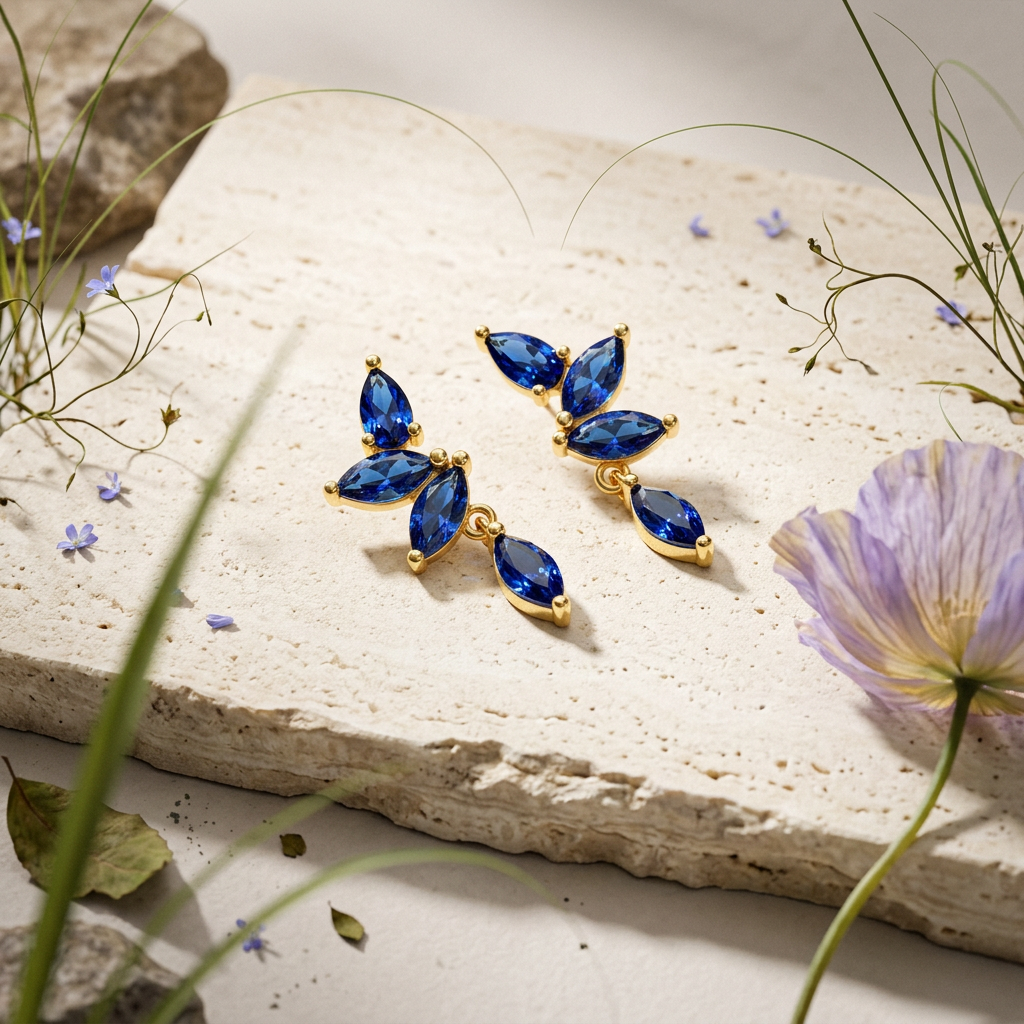 Zaelia Golden Cluster Drop Earrings