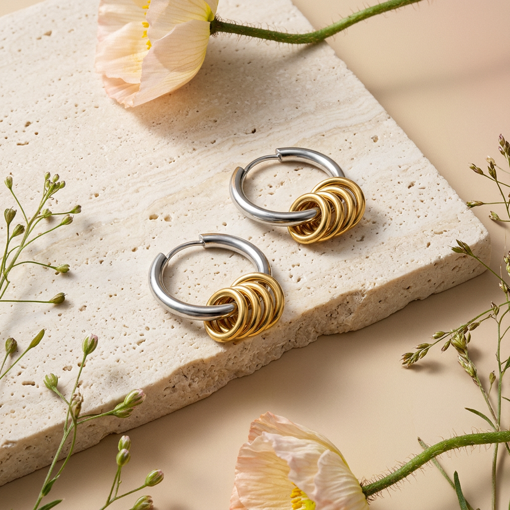 Veolia Mixed Metal Cluster Huggie Earrings