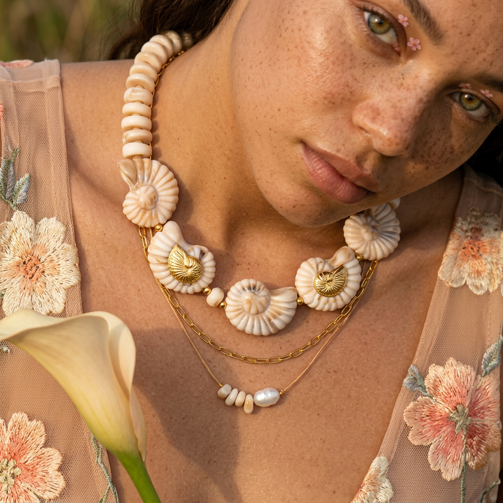 Viomia Golden Shell Strand Necklace