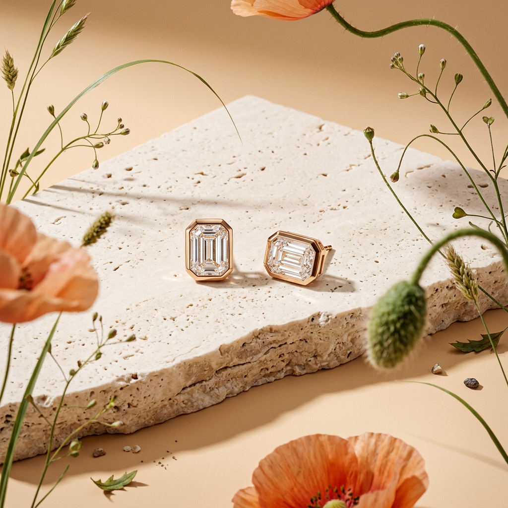 Maelia Rose Gold Emerald-Cut Stud Earrings