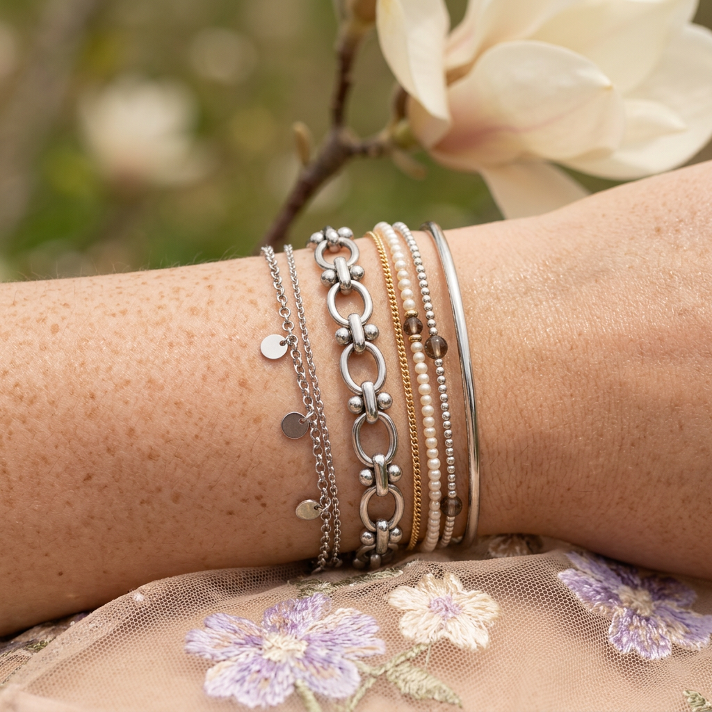 Zaelia Silver Oval Link Bracelet