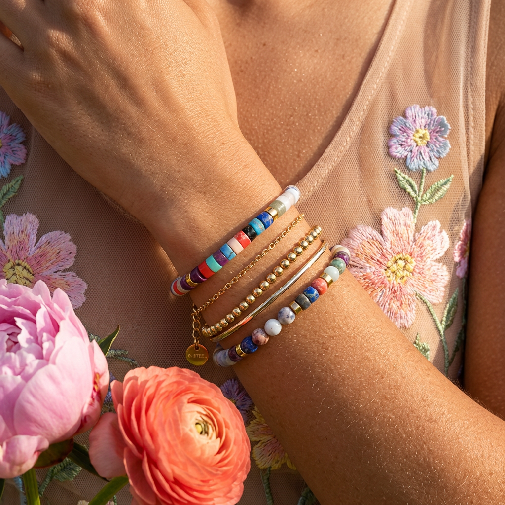 Mirelia Golden Disc Bead Bracelet