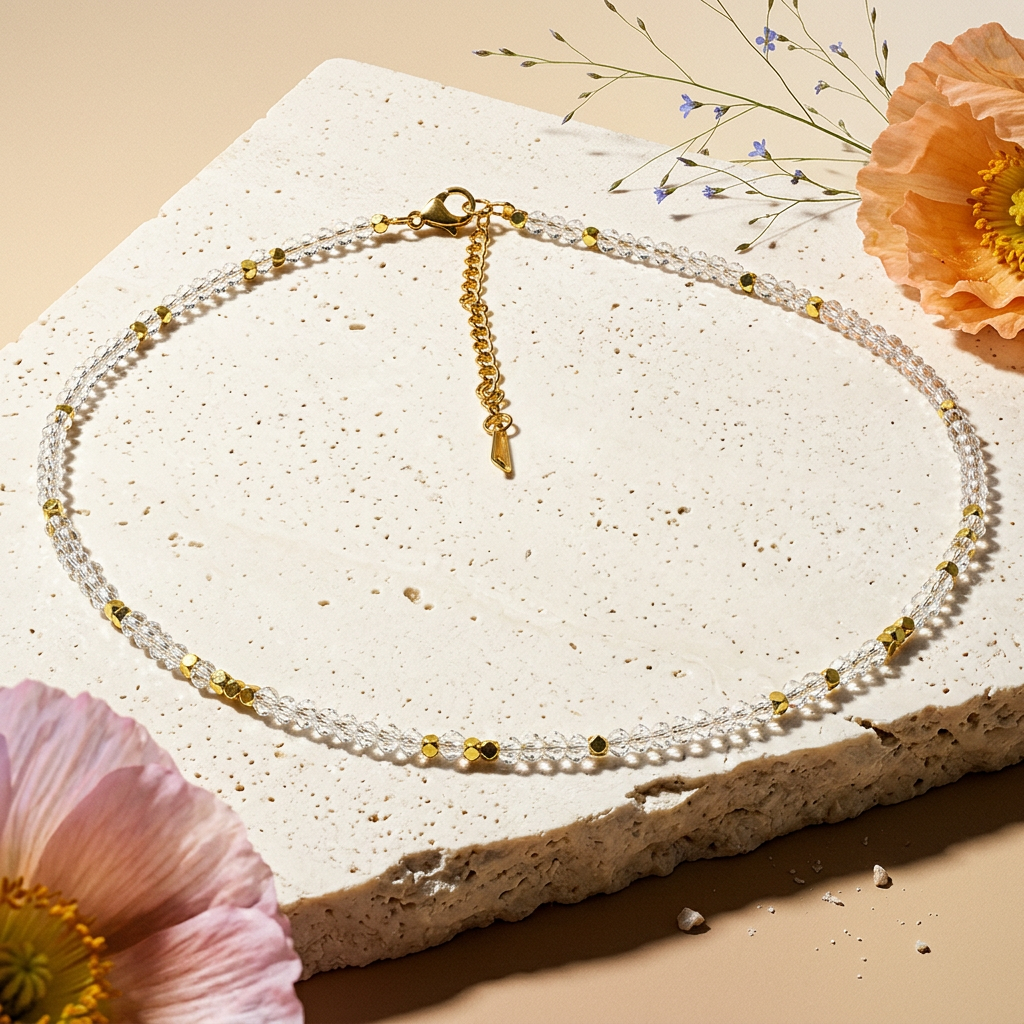 Thaevia Golden Crystal Chain Choker Necklace
