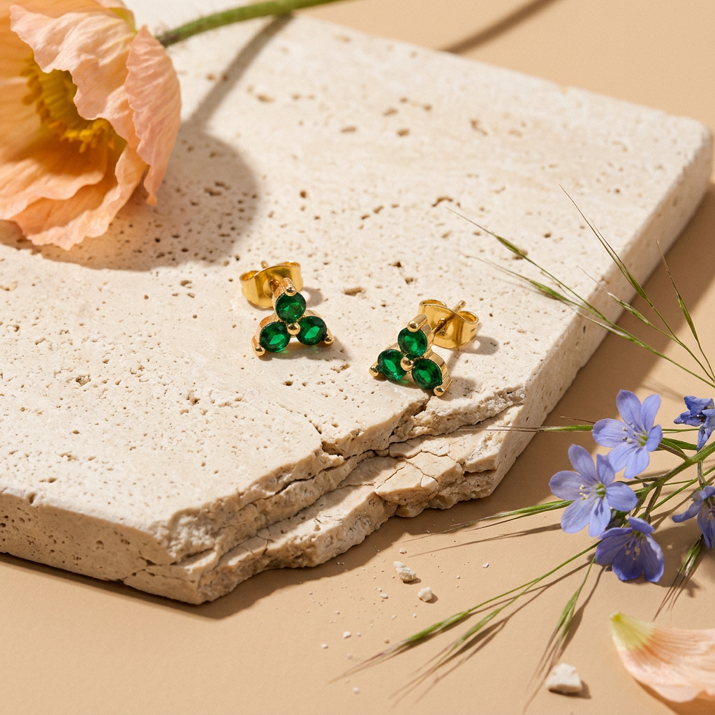 Raevia Golden Cluster Stud Earrings
