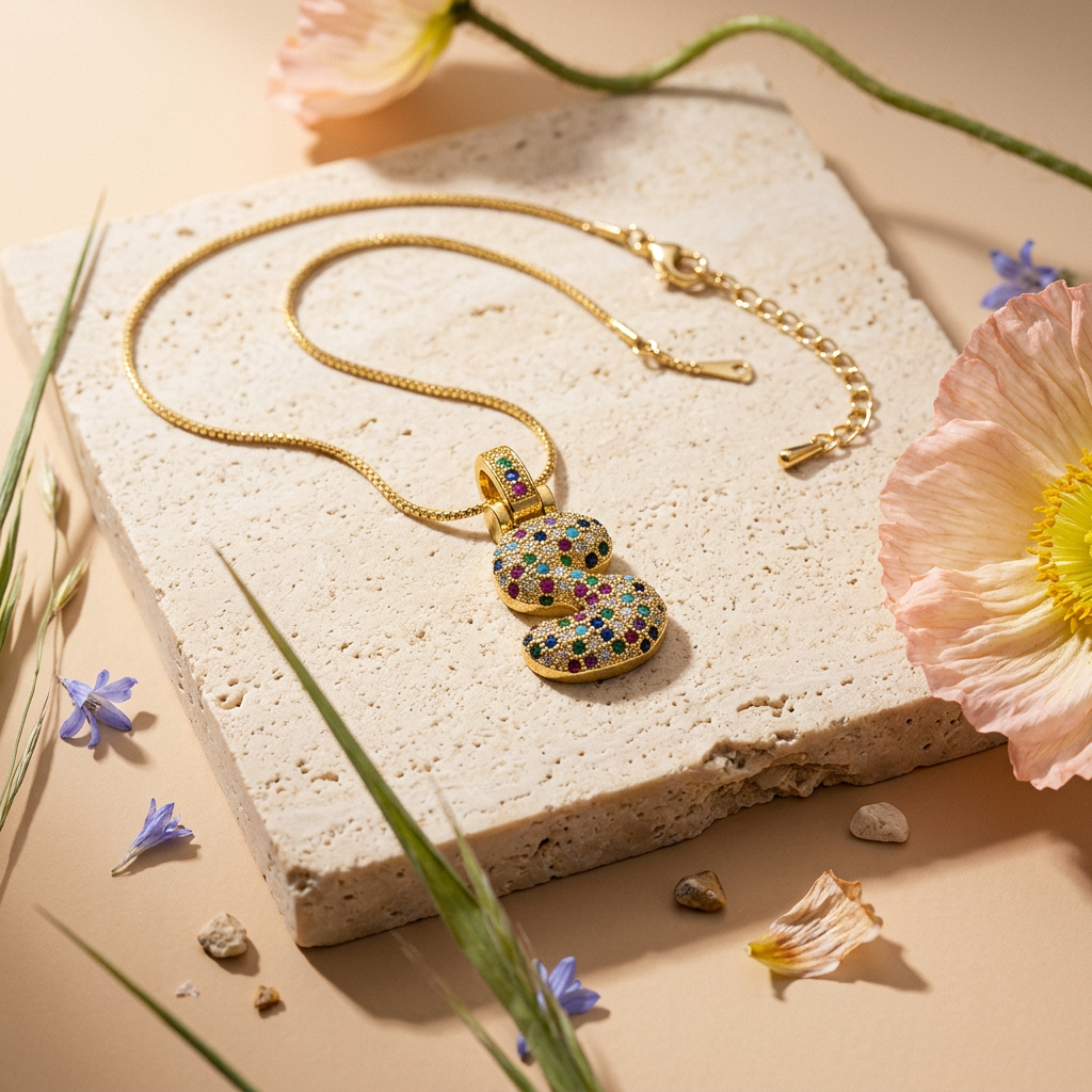 Mionia Golden "S" Letter Pendant Necklace