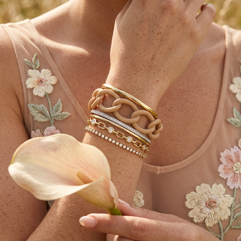 Haunia Cream Oval Chain bracelet