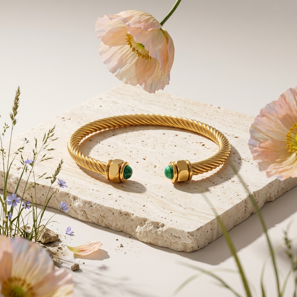 Raevia Golden Cable Cuff Bracelet